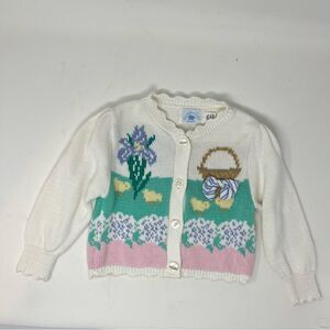Vintage EUC 1990s Heartstrings Easter Chicks Cardigan Sweater Deadstock 24 M